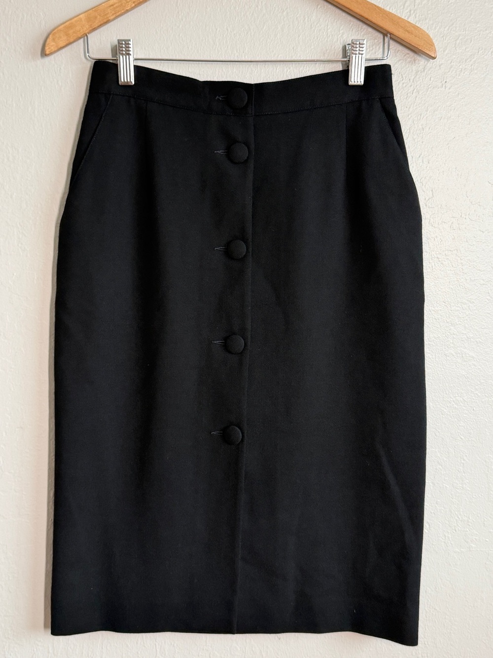 Vtg 90s Liz Claiborne Black Wool Pencil Skirt Petite 8 Minimalist